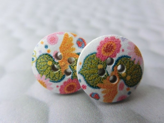 Holzknopf Ohrstecker Blumen Lotus Blüten